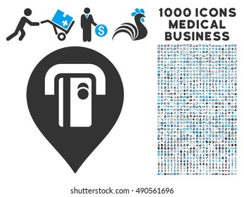 ATM Machine Pointer icon with 1000 medical business gray and blue vector design elements. Clipart style is flat bicolor symbols, white background.