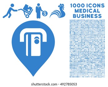 ATM Machine Pointer icon with 1000 medical business cobalt vector pictograms. Collection style is flat symbols, white background.