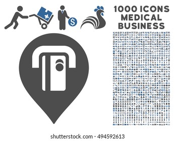ATM Machine Pointer icon with 1000 medical business cobalt and gray vector design elements. Design style is flat bicolor symbols, white background.