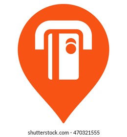 ATM Machine Pointer icon. Vector style is flat iconic symbol with rounded angles, orange color, white background.