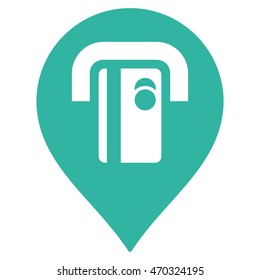 ATM Machine Pointer icon. Vector style is flat iconic symbol with rounded angles, cyan color, white background.