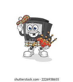 el cajero automático escocés con bagpipes vectorial. personaje de caricatura