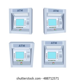 ATM machine. Side view, top view, front view, perspective.