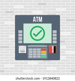 atm machine with success symbol, approved transaction