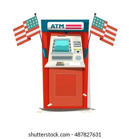 ATM machine with USA flag. USA financial concept - vector illustration