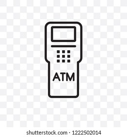 Icono lineal vectorial de máquina Atm aislado en fondo transparente, el concepto de transparencia de máquina Atm se puede utilizar para web y móvil