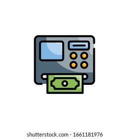 Atm machine Vector Style illustration. Business and Finance Filled Outline Icon.