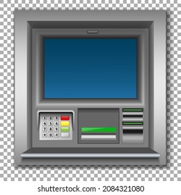 ATM machine in the wall of the building. Apparatus for withdrawing cash, salaries. Isolated on transparent background. Vector.