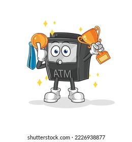 the ATM machine winner with trophie. cartoon character