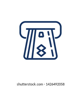 Atm machine.Insert credit card in atm line icon. 