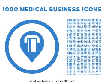 ATM Map Marker icon with 1000 medical business cobalt vector pictographs. Collection style is flat symbols, white background.