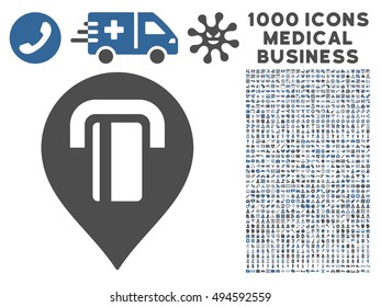 ATM Map Marker icon with 1000 medical commercial cobalt and gray vector pictograms. Design style is flat bicolor symbols, white background.