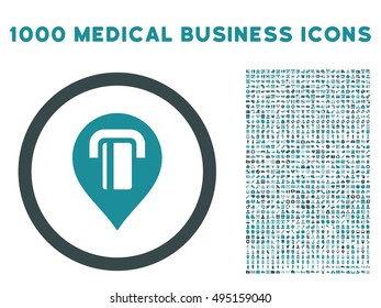 ATM Map Marker icon with 1000 medical business soft blue vector pictograms. Collection style is flat bicolor symbols, white background.