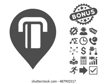 Atm Map Marker icon with bonus clip art. Vector illustration style is flat iconic symbols, gray color, white background.
