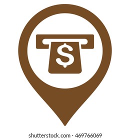 ATM Map Marker icon. Vector style is flat iconic symbol with rounded angles, brown color, white background.