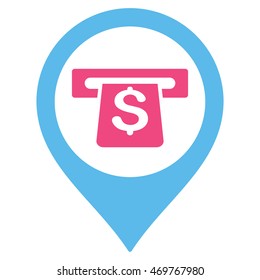 ATM Map Marker icon. Vector style is bicolor flat iconic symbol with rounded angles, pink and blue colors, white background.