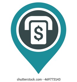 ATM Map Marker icon. Vector style is bicolor flat iconic symbol with rounded angles, soft blue colors, white background.