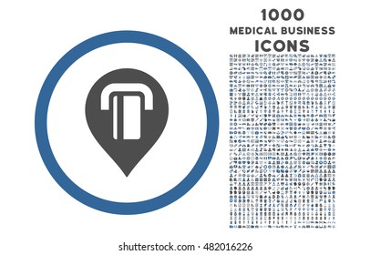 ATM Map Marker rounded vector bicolor icon with 1000 medical business icons. Set style is flat pictograms, cobalt and gray colors, white background.