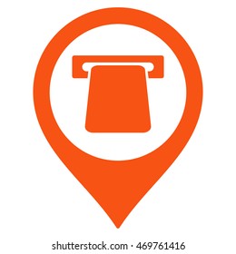 ATM Map Pointer icon. Vector style is flat iconic symbol with rounded angles, orange color, white background.