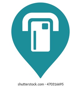 ATM Map Pointer icon. Vector style is flat iconic symbol with rounded angles, soft blue color, white background.