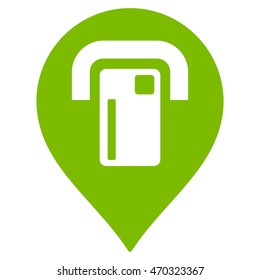 ATM Map Pointer icon. Vector style is flat iconic symbol with rounded angles, eco green color, white background.