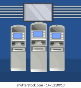 ATM money automatic teller machine payment terminal banking equipment concept flat