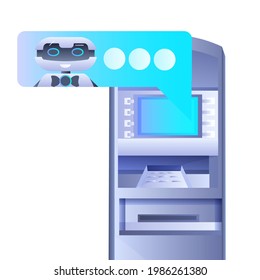ATM money automatic teller machine payment terminal with chatbot robot artificial intelligence technology concept