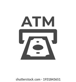 Atm With Money Banknote Vector Icon. Cash Machine Simple Symbol.