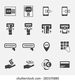 ATM and money business icon set.
