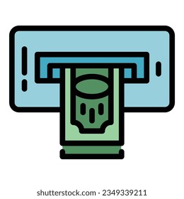 Atm money cash icon outline vector. Mobile payment. Finance balance color flat