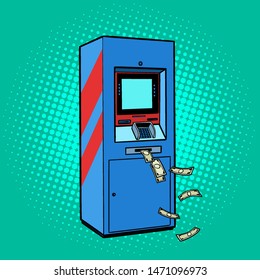 ATM money. cash theft issuance loss. Pop art retro vector stock illustration drawing