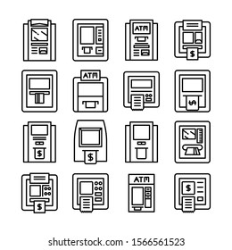 ATM, money machine icons set line design