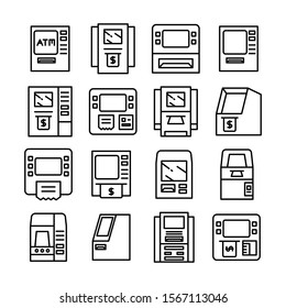 ATM, money machine icons set line design