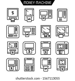 ATM, money machine icons set line design