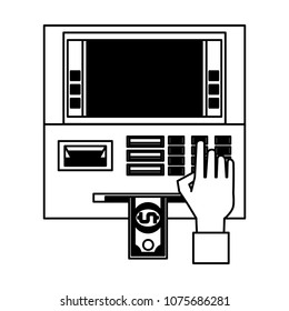 ATM money machine on black and white
