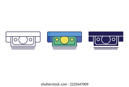 ATM, money withdrawal line and glyph icon, vector illustration