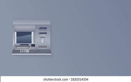 ATM On Empty Wall. Automated Teller Machine Realistic Vector Illustration.