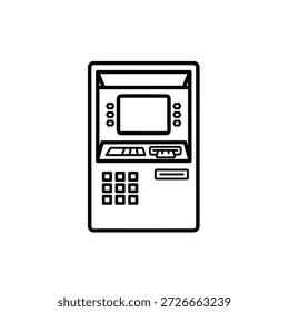 ATM outline vector icon linear style pictogram for financial services isolated on transparent background bank machine device