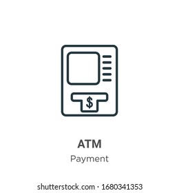 Atm outline vector icon. Thin line black atm icon, flat vector simple element illustration from editable payment concept isolated stroke on white background