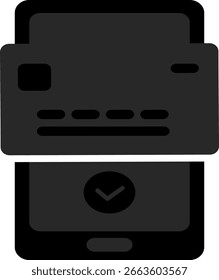 El icono de la tarjeta de pago ATM se coloca en la pantalla del teléfono inteligente indicando que la transacción se ha procesado con éxito.