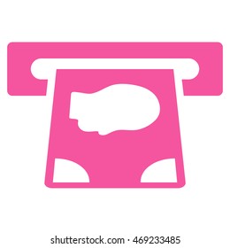 ATM Payment icon. Vector style is flat iconic symbol with rounded angles, pink color, white background.