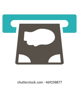 ATM Payment icon. Vector style is bicolor flat iconic symbol with rounded angles, grey and cyan colors, white background.