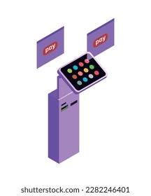 Atm payment terminal isometric glow icon 3d vector illustration