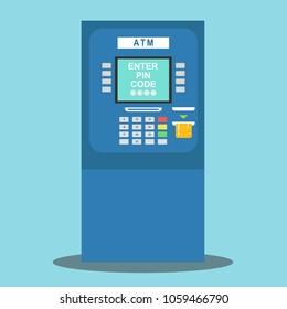 ATM payment vector illustration. ATM machine with credit card. Withdrawing money from card concept. Payment using credit card. ATM terminal usage.