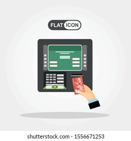 ATM payment vector illustration. Withdrawing money from card concept. Flat design.