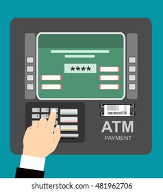 ATM payment vector illustration. Withdrawing money from card concept. Flat design.