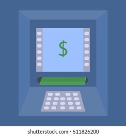 ATM payment vector illustration. Withdrawing money from card concept. Payment using credit card. ATM terminal usage.