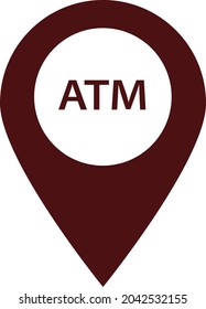 Atm pin Map marker with ATM cashpoint bank icon, map pin, GPS location symbol, vector illustration. Automated Teller Machine Cash withdraw. Map element. Pinpoint special locations.