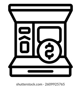 ATM point line icon, banking concept. Vector graphics. Money cash machine with coin, withdrawal sign on white background, style mobile or design