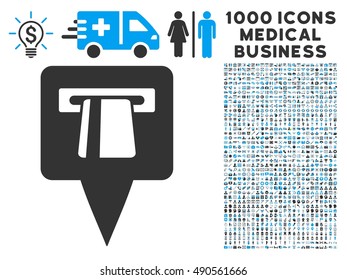 ATM Pointer icon with 1000 medical commerce gray and blue vector pictograms. Collection style is flat bicolor symbols, white background.